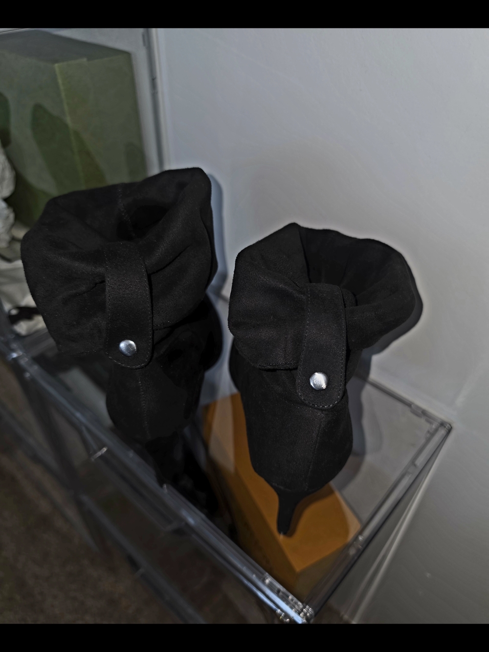 BAMBOO Black Fold-Over Cuffed Suede Ankle Booties